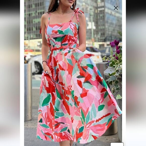 Jessie Zhao Grace Floral Cotton Sleeveless Midi Dress - Picture 1 of 12